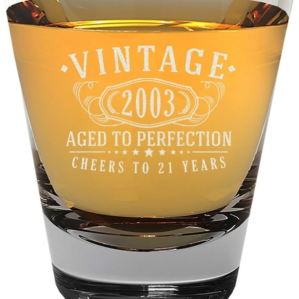 Vintage 2003 Etched 2oz Shot Glass - 21st Birthday Aged to Perfection - 21 years old gifts Bday Party Favors Best Gift Ideas 1.0