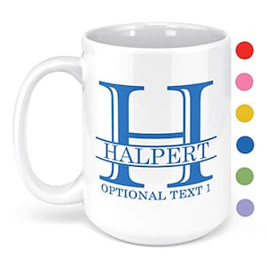 Personalized Monogram Coffee Mug with Custom Text | 15 oz, White, Ceramic, Dye | Halpert