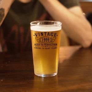 Vintage 1999 Printed 16oz Pint Beer Soda Glass - 26th Birthday Aged to Perfection - 26 years old gifts