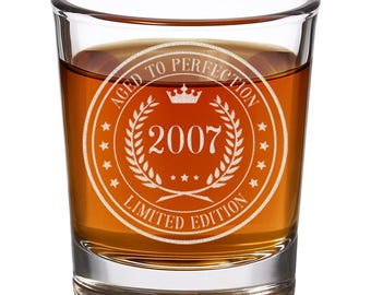 Vintage 2007 Etched 2.5oz Shot Glass – Happy 19th Birthday Gifts, Decorations Men Women Guy, Turning 19 Year Old, Bday Party Favors...