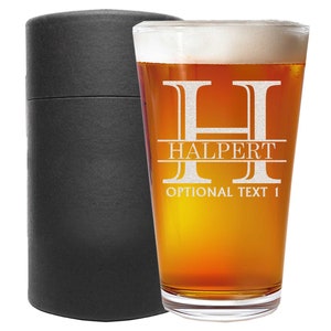 Personalized Etched Monogram Pint Glass-Custom Beer Glass-Groomsman Gifts-Birthday Gifts-Gifts for Men- Halpert