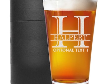 Personalized Etched Monogram Pint Glass-Custom Beer Glass-Groomsman Gifts-Birthday Gifts-Gifts for Men- Halpert