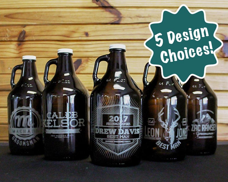 Personalized Etched 64oz Amber Glass Beer Growler Groomsmen Gifts