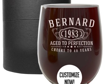 Personalized Birthday Etched Stemless Wine Glass,  Mother's Day Gift for Her, Gift for Wife, Gift for Friends, Custom | Bernard