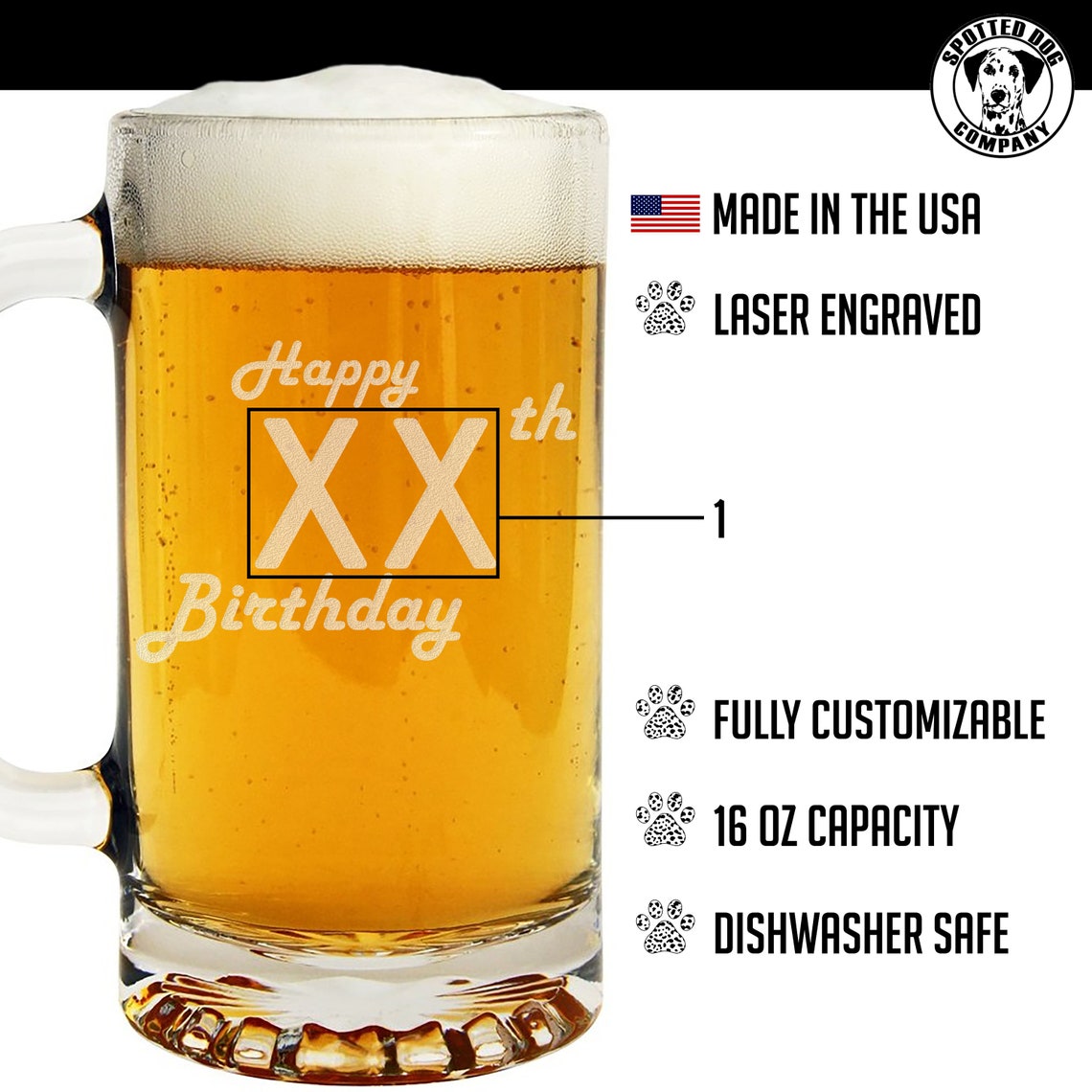 Happy Birthday Personalized Etched Beer Mug 16oz Free 2 Day Etsy