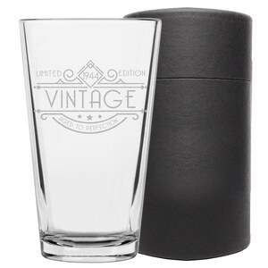 Vintage 1944 Etched 16oz Pint Beer Soda Glass - 80th Birthday Aged to Perfection - 80 years old gifts Gift Ideas Gift for Him Her Gatsby