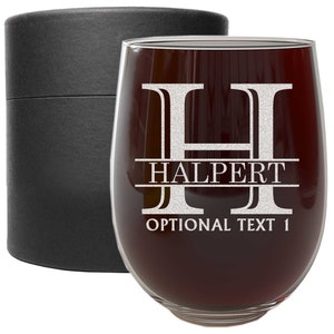 Personalized Etched Stemless Wine Glass | Custom Wine Glass, Personalized Gift for Women, Gift for Her Mother&#39;s Day Gift, for Wife | Halpert
