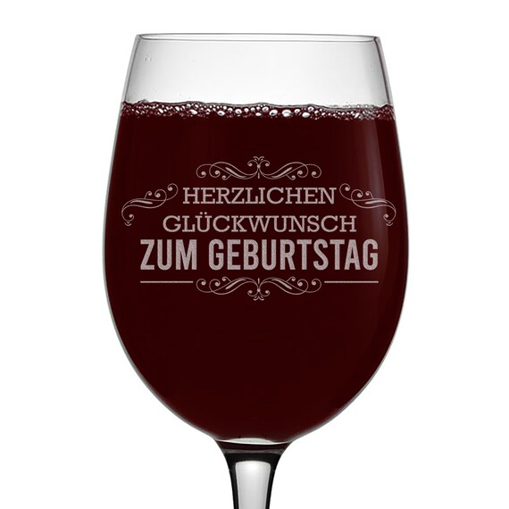 German Happy Birthday Etched Stemmed Wine Glass 16oz | Etsy