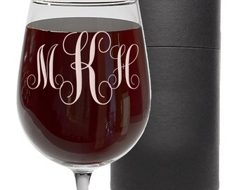 Etched Monogram Stemmed Wine Glass | Personalized Gift for Women, Custom Wine Glass, Gift for Her, Bridesmaid Gift, for Wife | Script