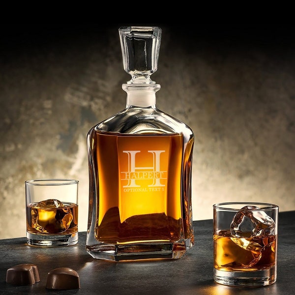 Carafe à whisky en verre gravé personnalisé -Cadeau de garçons d'honneur-Cadeau de Noël-Cadeau de mari-Personnalisé -Halpert