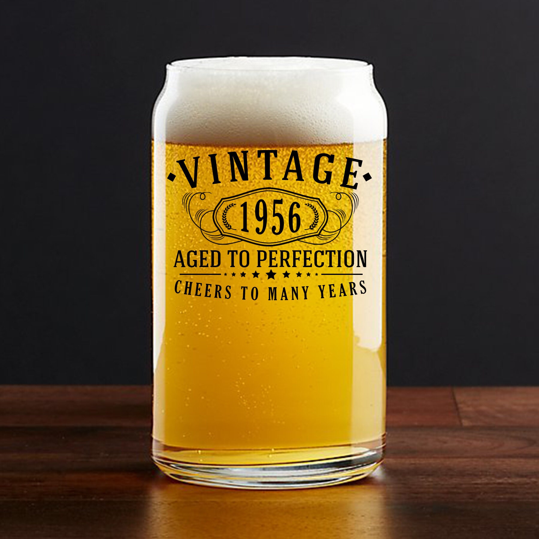 Customized Beer Can Glass-Personalized-Birthday Beer Glass- Engraved-Vintage-Cheers-Aged To Perfection-Birthday Gift-Etched Beer Glass-Barware  (1): Beer Glasses