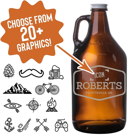 Personalized Etched 64oz Amber Glass Beer Growler Groomsmen Gifts