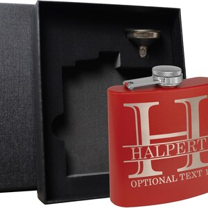 Personalized Etched Flask with Your Custom Text | 6oz, Red, Stainless Steel | Custom Etched Flask | Halpert