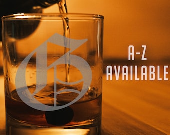 Monogram Etched Letters A-Z 10oz Whiskey Rocks Glass |Bourbon Scotch Lowball Old Fashioned|Gifts for Him|for Groomsmen|for Husband|