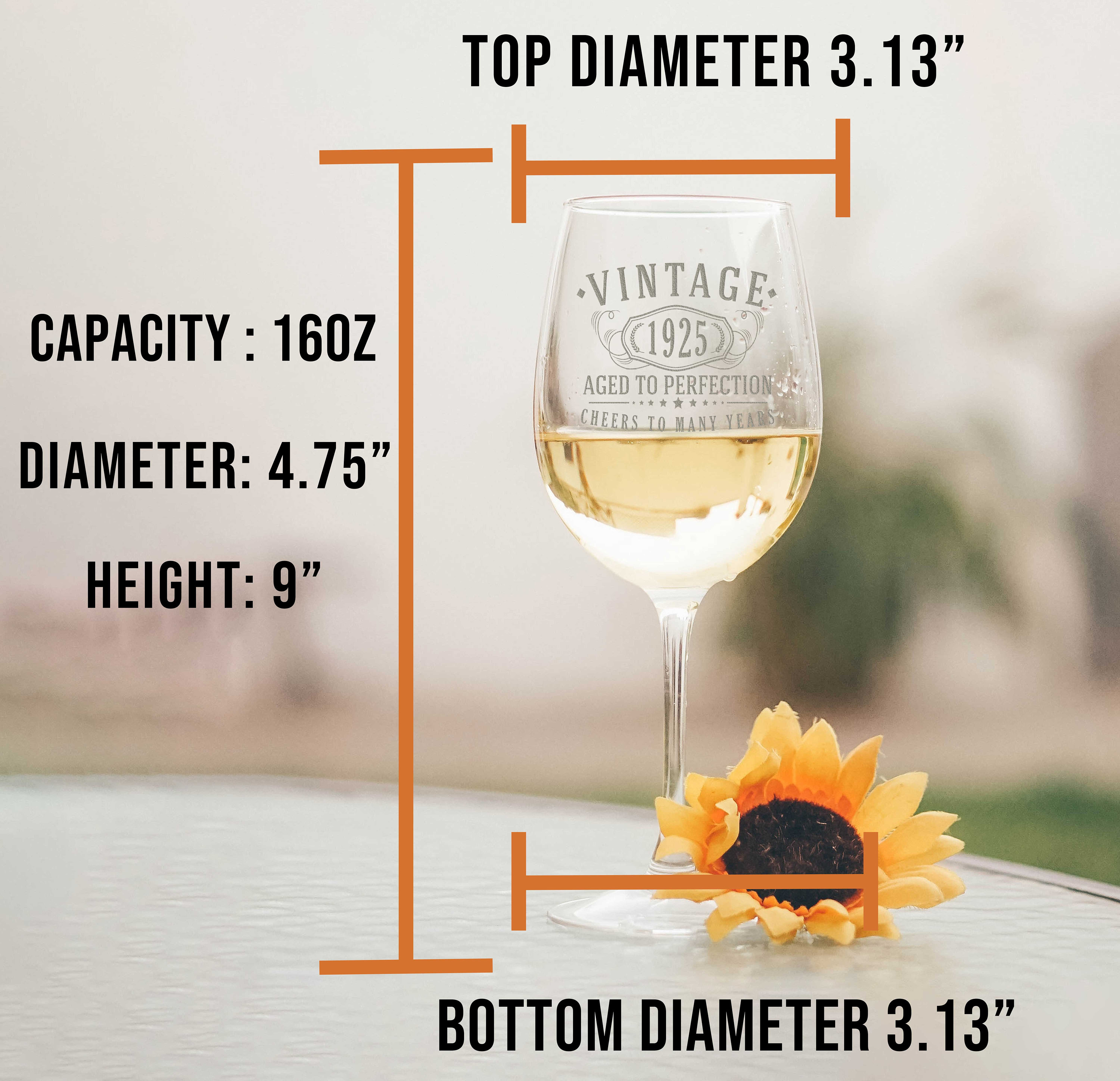 Vintage 1925 Etched 16oz Stemmed Wine Glass - 100th Birthday Aged