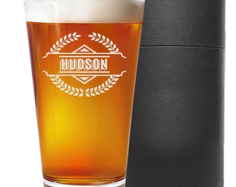 Personalized Etched Pint Glass - Groomsman Gifts / Birthday Gifts / Gifts for Him / Gifts for Groom | Hudson