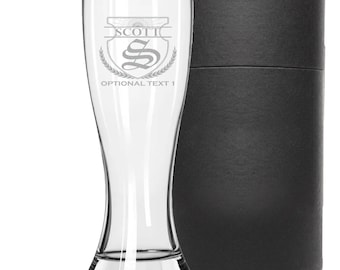 Personalized Etched 23oz Pilsner Glass | Custom Beer Glass / Engraved Beer Mug / Wedding Gifts | Scott