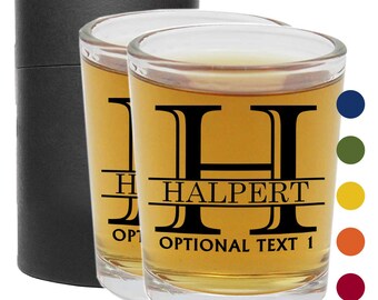 Personalized Printed 2pk 2.5oz Shot Glasses, Pick Your Color, Custom Gift, Gift for Her, Wife, Bridesmaid, Birthday Gifts, Halpert