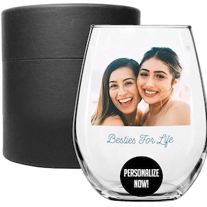 Personalized Photo Printed 17oz Stemless Wine Glass, Birthday Gifts for Women Friendship, Best Friend Gift Mother's Day Gift, Girls Trip