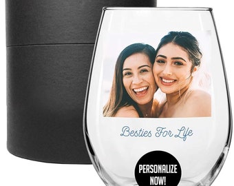 Personalized Photo Printed 17oz Stemless Wine Glass, Birthday Gifts for Women Friendship, Best Friend Gift Mother's Day Gift, Girls Trip