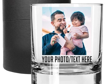 Personalized Photo Printed 11oz Whiskey Rocks Glass, Custom Beer Glass, Gifts for Him, Birthday Gift, Groomsmen Gift, Gift for Her |Photo