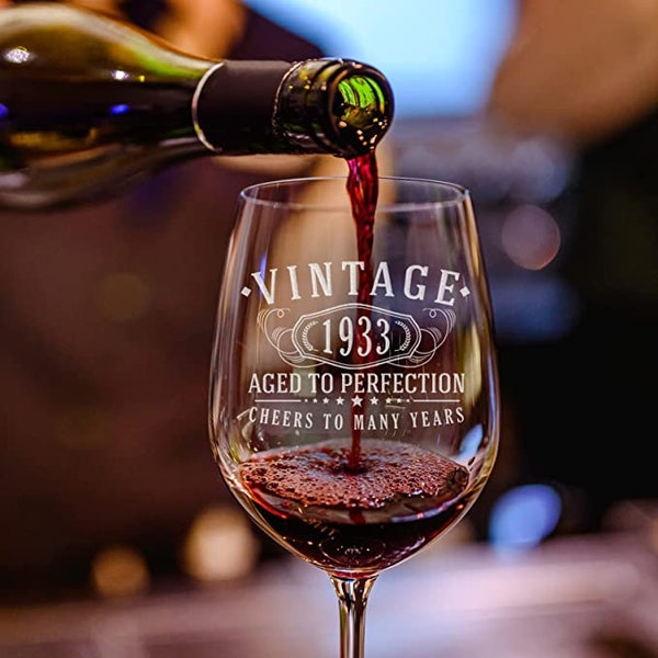 Bicchiere da vino con stelo da 16 once inciso vintage 1933 - 91° compleanno invecchiato alla perfezione - regali di 91 anni