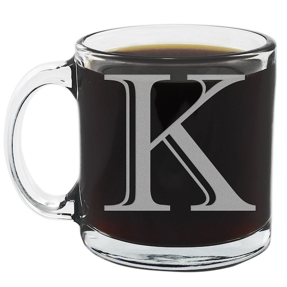 Custom Coffee Mug Personalized Laser Engraved Varsity Letter Coffee Mug 12  Oz Glass With Handle. Dishwasher Safe. 
