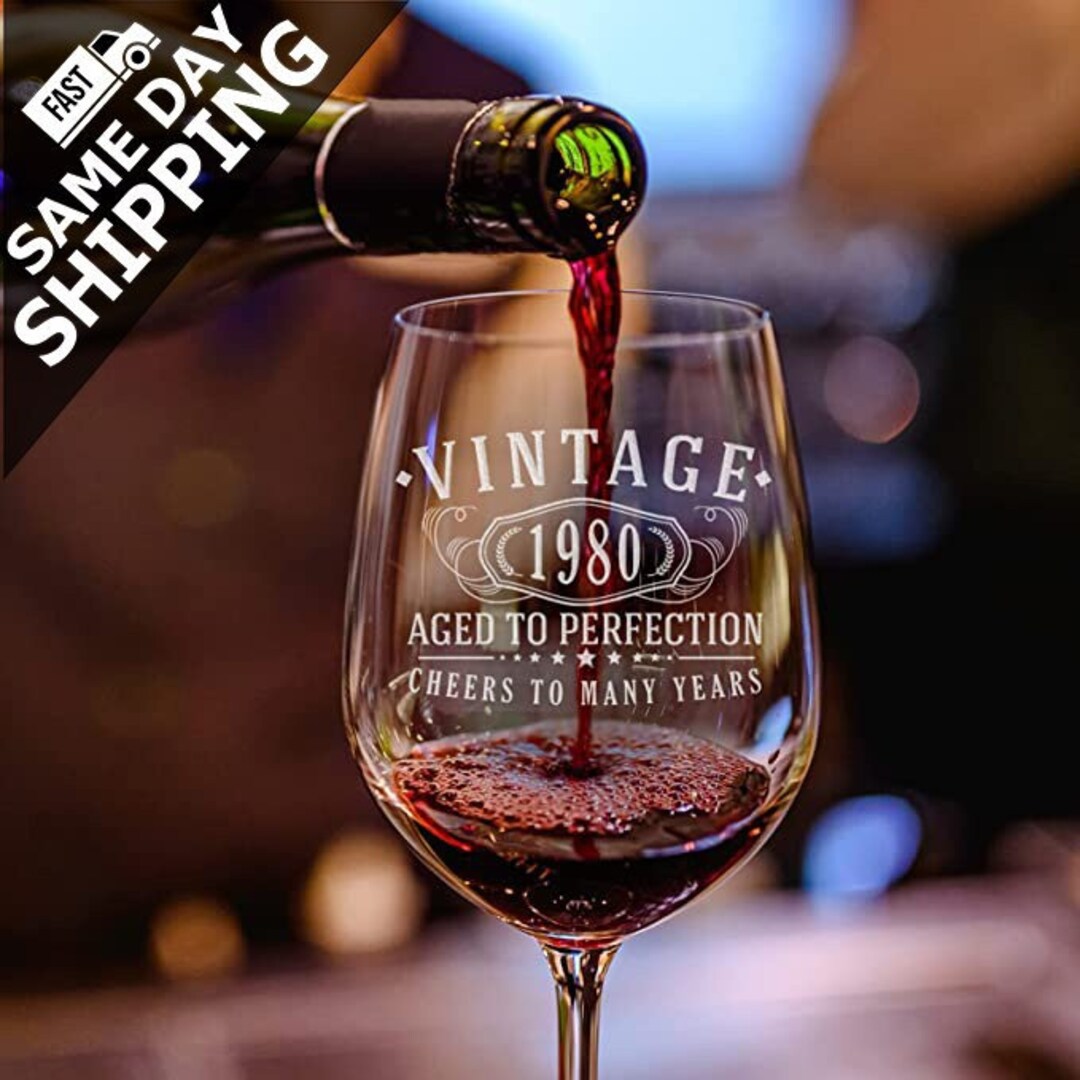 Vintage 1980 Etched 16oz Stemmed Wine Glass 43rd Birthday Etsy