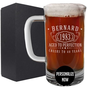 Personalized Etched 16oz Beer Mug-Vintage-Aged Perfection-Birthday Supplies-Birthday Gift-Gifts for Men-Bernard