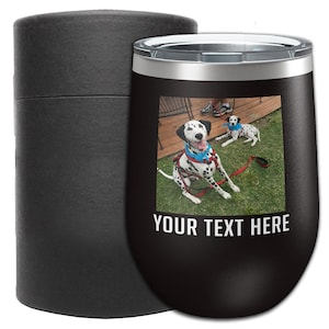 Vasos de vino personalizados sin tallo de 12 oz con recubrimiento en polvo y tapa. Elige tu color entre 17 opciones. Foto personalizada. Día de la Madre.