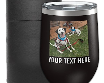 Personalized 12oz Powder Coated Stemless Wine Tumblers with Lid, Pick Your Color With 17 To Choose From, Custom Photo, Mother's Day, Photo