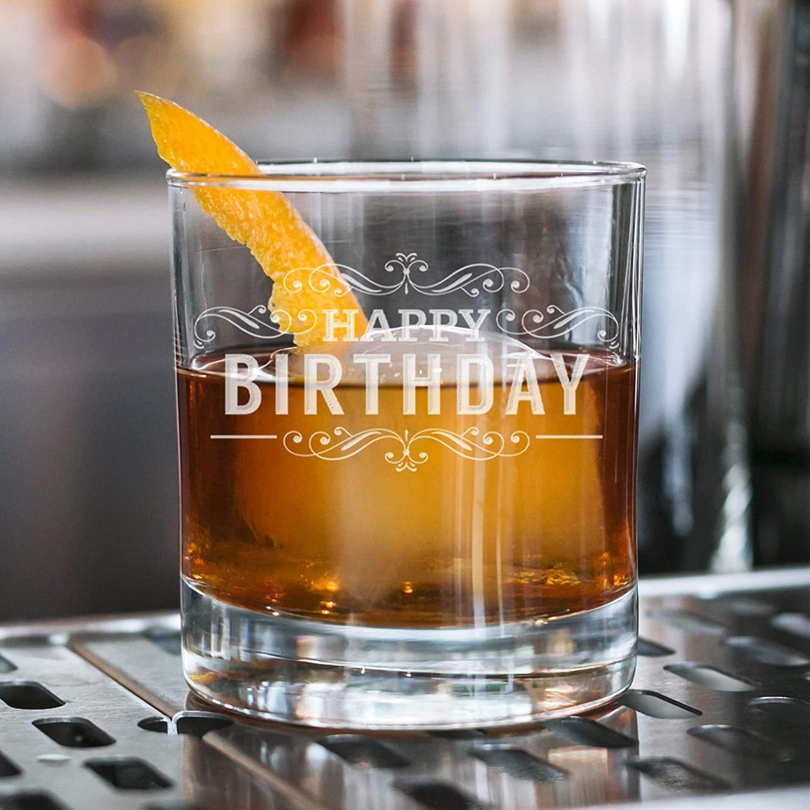 Happy Birthday Etched Whiskey Rocks Cocktail Glass 11oz image 0