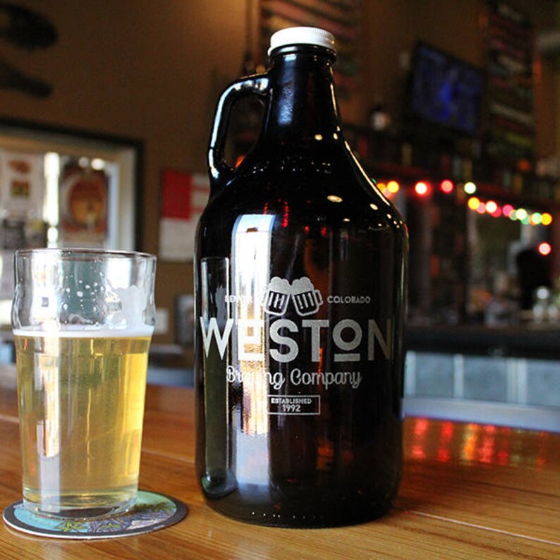 Personalized Etched 64oz Amber Glass Beer Growler Groomsmen Gifts