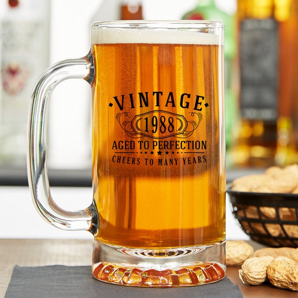 Vintage 1988 Printed 16oz Glass Beer Mug - 36th Birthday Aged to Perfection - 36 years old gifts