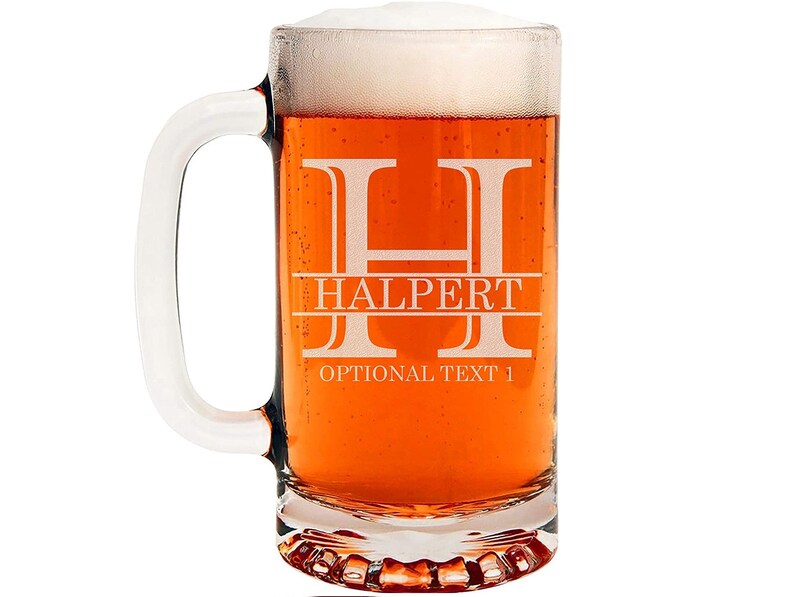 Personalized Etched 16oz Beer Mug \/ Groomsman Gifts \/ Birthday Gifts \/ Craft Beer \/ Gifts for Men | Halpert