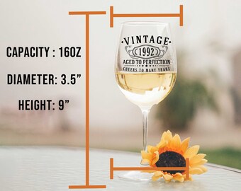 Vintage 1992 Printed 16oz Stemmed Wine Glass - 33rd Birthday