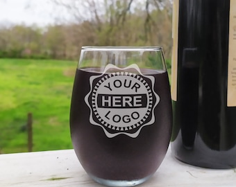 Your Logo Here or Custom Designs | Custom Etched 17oz. Stemless Wine Glass