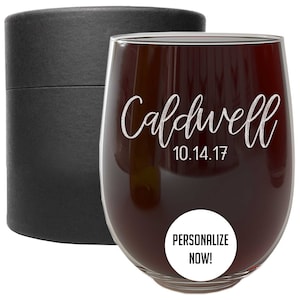 Personalized Etched Stemless Wine Glass | Custom Wine Glass, Personalized Gift for Women, Gift for Her, Bridesmaid Gift, for Wife | Caldwell