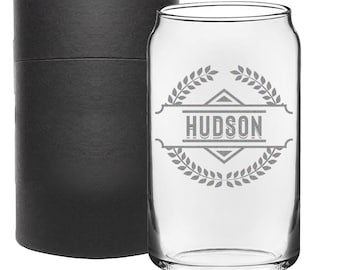 Personalized Etched Beer Can Glass 16oz / Custom Beer Can Glass / Gifts for Him / Birthday Gift / Anniversary Gift / Groomsmen Gift | Hudson