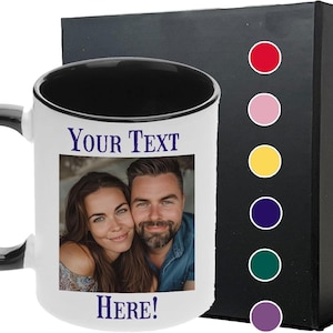 Tasse à café personnalisée avec votre photo personnalisée, texte, message 11 oz, noir, teinture pour céramique, cadeaux personnalisés pour homme femme