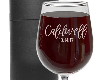 Personalized Etched Stemmed Wine Glass, Personalized Gift for Women, Custom Wine Glass, Gift for Her, Mother&#39;s Day Gift, for Wife | Caldwell