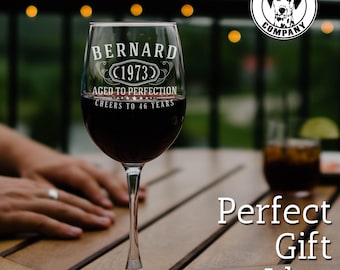 Personalized Etched Stemmed Wine Glass / Birthday Gift / Birthday Supplies / Party Favor / Gifts for Her / Wedding Gifts | Bernard