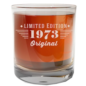 Vintage 1973 Etched 11oz Whiskey Rocks glass - 51 years old - 51st Birthday Gifts for Men, Scotch Bourbon Gift for Him Dad Maverick