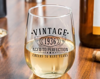 Vintage 1936 Printed 17oz Stemless Wine Glass - 88th Birthday Aged to Perfection - 88 years old gifts