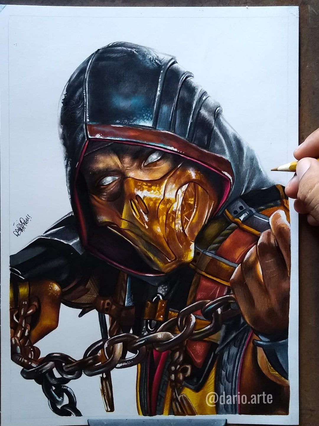 Scorpion Mortal Kombat Charcoal Drawing (print) | Tat2Chrome