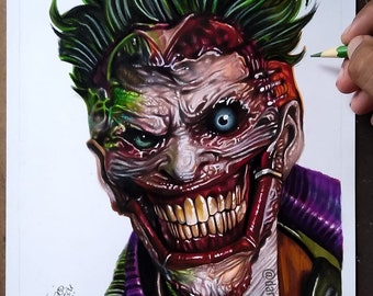 handmade joker drawing with colored pencils and markers - PRINT