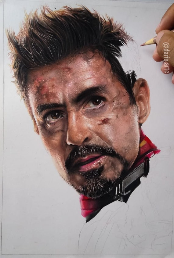Dibujo realista 100% hecho a mano Tony Stark / Iron Man 12x8 - Etsy México