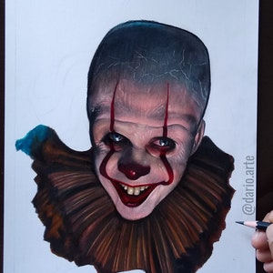 handmade pennywise drawing with colored pencils, size A4 12x8 inches / 30x21cm PRINT image 2