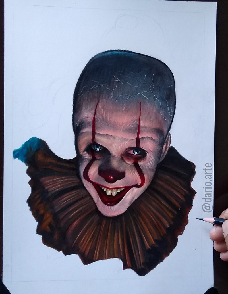 handmade pennywise drawing with colored pencils, size A4 12x8 inches / 30x21cm PRINT image 2