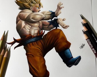 drawing goku realistic version ,handmade .PRINT 30 hours size A4 (12x8 inches / 30x21cm)